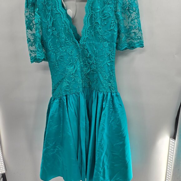 Vintage Carmella's Creation Teal Lace Taffeta 80s Formal Prom Dress Size 12 - Picture 8 of 16